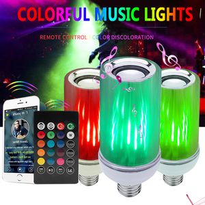 Bluetooth Hoparlör Müzik Oynarken Renkli RGB LED Ampul Işık 110 V-220 V Alev Dim RGBW Uzaktan Kumanda E27 8 W