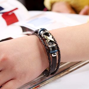 Wholesale- Leather Charm Bracelet Tribal Wrap Wristband For Men Women Rope Braided Black Brown Adjustable X Bracelets