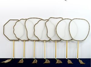 Ventaglio cinese rotondo bianco di fascia alta Decorazione Ventaglio a mano in seta naturale Manico in bambù Ventaglio vuoto Ricamo professionale per pittura fai da te 1 pz