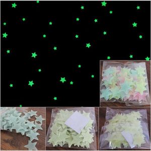 300pcs 3D Stars Glow In The Dark star wall decals Luminous Fluorescent star wall decals For Kids Baby Room Bedroom Ceiling Home Decor WY116