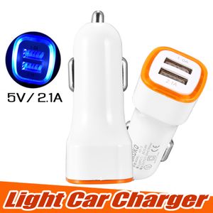 Universal LED Dual USB Car Charger NOKOKO Vehicle Portable Power Adapter 5V 2.1A for iPhone 14 Pro Max Samsung S23 Ultra Plus Double Socket Quick Charger in OPP Bag