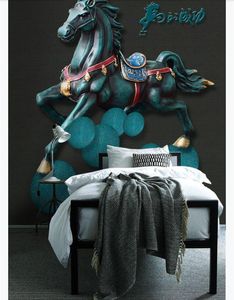 3D personalizado grande foto mural papel de parede Novo Chinês abstrato 3D relevo em relevo cavalo para cavalos de sucesso Feng Shui rodada alpendre mural