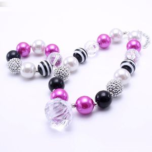 Najnowszy Gorący Różowy + Czarny Kolor Chunky Necklacebracelet Set Moda Koraliki Dzieci Dziewczyna Bubblegum Chunky Koralik Naszyjnik Biżuteria Zestaw