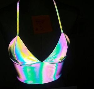 Глубокий V Sport Bra Laser Светоотражающие бретели Яркий спортивный бюстгальтер Фитнесс Crop Top Lady V Лифчики для беременных Танки KKA7933