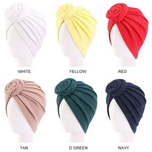 Cotton Turban Muslim Women Headwear Cap Flower Knot Hat Ladies Head Wrap Solid Color Hair Accessories New Arrival