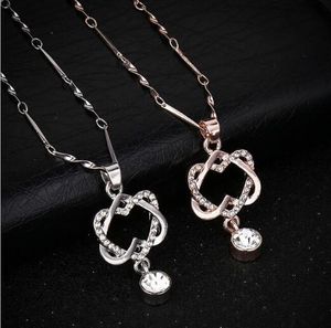 Collana con ciondolo a doppio cuore per mamma Donna Gioielli di moda Oro rosa Argento Colore Alla moda Fidanzamento Collane di amore di cristallo PN19