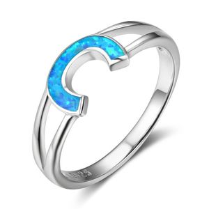 Wholesale silver and opal ring for sale - Group buy European and American Silver Plated Opal Letter C For Fashion Women Ring Thanksgiving Gift US Size