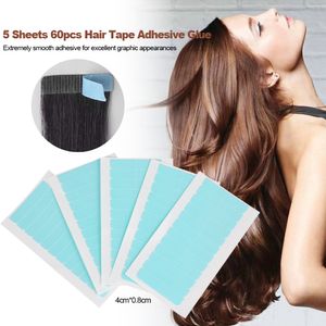 5 sheets 60 pcs 4cm*0.8cm CPAM SUPER HAIR TAPE Adhesive Double Side Tape for remy human hair, tools for hair extension