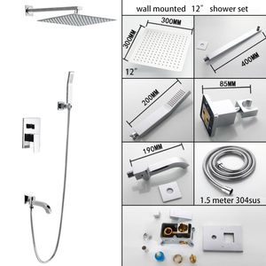 Rain Wall Mounted Shower Head 304SS Hot Cold Shower Set Faucets Tap Shower Kit With Embeded Box Mixer Valve Easy Install