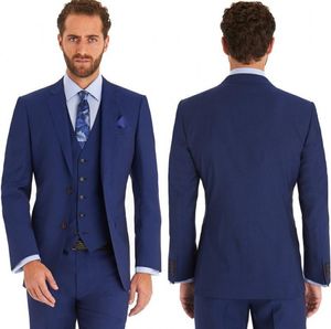 Classic Blue Noivo Smoking Notch lapela Slim Fit Groomsmen Mens vestido de casamento Excelente Homem Jacket Blazer 3 peça naipe (jaqueta + calça + Vest + TIE)