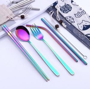 Rostfritt stål bestick set 5pcs / set återanvändbar metall gaffel sked ätpinnar bärbar resa silverware set ooa6119