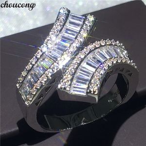choucong Fashion Cross Promise Ring Diamond 925 Sterling Silver Engagement Wedding Band Rings for Women Men Finger Jewelry