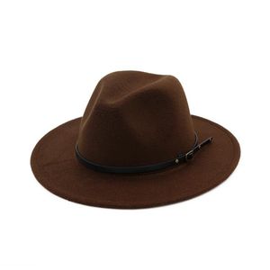 Ullfilt Fedora Hat Cap Wide Brim med bälte damer trilby chapeu feminino hatt kvinnor män jazz kyrka gudfader sombrero kepsar