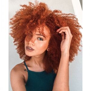 Peruca Cosplay Orange / Auburn Färg Afro Kinky Curly Lace Front Pärlor Syntetiskt hår 13x4 Korta Bob Lace Frontal Paryk för kvinnor Pre Plocked