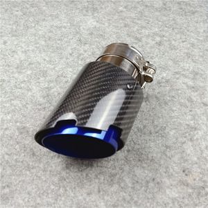 1 peça sarja brilhante grelhado azul escape tailpipes cabe para todos os carros fibra de carbono + ponta de silenciador de aço inoxidável