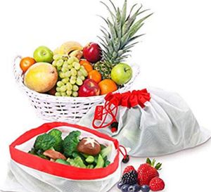 30sets 12pcs/set Reusable Mesh Produce Bags Premium Washable Eco Friendly for Grocery Shopping Storage Fruit Vegetable