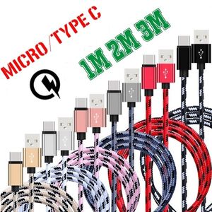 Hızlı Hız Tipi C Mikro Kablolar 1 M 2 M 3 M Kumaş Örgülü Alüminyum Kablo Samsung S6 S7 S8 S9 Not 8 S10 S11 HTC Android Telefon