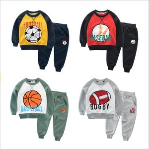 Bambini Ragazzi Vestiti Baby Baseball Rugby Set di abbigliamento Ragazze Felpa con cappuccio in cotone Pantaloni Tute Cappotto a maniche lunghe Pantaloni Abiti Abbigliamento sportivo B5675