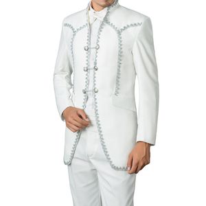 Handsome Three Buttons Groomsmen Mandarin Lapel Groom Tuxedos Men Suits Wedding/Prom/Dinner Best Man Blazer(Jacket+Pants+Tie) AA138