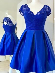 Королевское синее короткое платье с рукавами для вечеринки