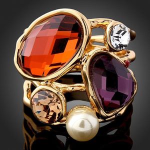 First-grade Natural Stone Imitation Pearl Fashion Big Statement Ring Vintage Women Jewelry R00036