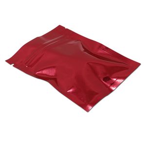 Red Zipper Selagem Embalagem Mylar Mylar Bolsas Bolsas De Alimentos Secos De Armazenamento Pacotes Lustrosos Bolsas De Pacote Sample Pack Cosmetic Saco 7.5 * 6.5cm (2,95 * 2.55)