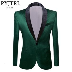 PYJTRL Men's Green Purple Pink Blue Gold Red Black Velvet Fashion Suit Jacket Wedding Groom Stage Singer Prom Slim Fit Blazers CJ191210