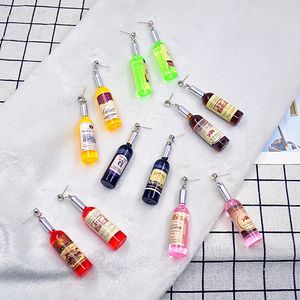 Personalized simulation Red wine bottle Dangle Earrings For Women Korean version Funny bar Night club Hip Hop Jewelry Gift