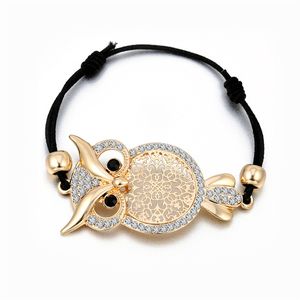 Wholesale owl rope bracelets for sale - Group buy Gold Silver Color Cute Owl Charm Designer Bracelet Femme Fashion Jewelry Black Elastic Rope Adjustable Bracelets Bangles for Women Gifts
