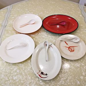 Rice Plate Soup Spoon Two Piece Set Restaurant Oval Plate Dish Household Round Dinner Platev A5 Melamine Tableware Dinner Set