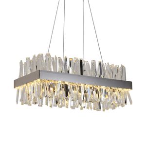 Luxury modern rectangle chrome chandelier lighting for dining/living room clear crystal led indoor light fixture kitchen island