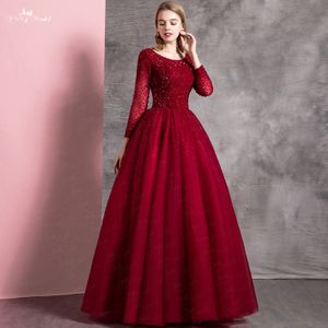 Burgudy Ball Gown Long長袖のビーズのトップ10代の若者たちの十代の若者たちの袖スリーフのクチュールカスタムメイド