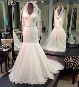 Sexy V neck Mermaid Wedding Dresses Plus size V Backless Beaded Lace Applique Sequins Crystal Ribbon Wed Dress Bridal Gowns Cheap