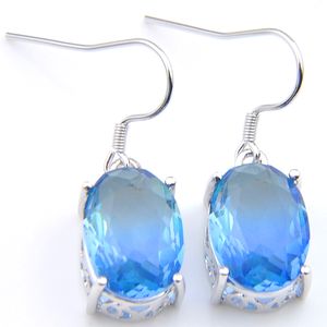 Luckyshine10 Pair Cubic Zirconia Кристалл Серьги Новый Овальный BI Цветные Турмалиновые драгоценные камни Серебряные Очарование Женщин Крюк Серьги Свечение Свадьбу