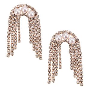Wholesale-trendy super glittering fashion luxury designer exaggerated diamond rhinestone multi layer pearl tassel stud earring for woman