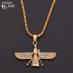 Dropshiping Zoroastrian Farvahar Flügel Halskette Anhänger Goldlegierung Zoroastrismus Persische Achämenian Männer Schmuck Halsketten