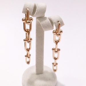 Wholesale-Queen Lotus Famous Brand High Quality Original Steel Long Women Dangle Earrings For Wedding Whosale U shape