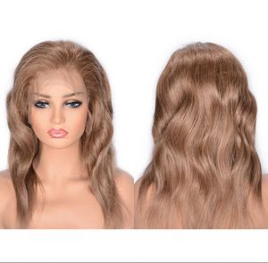 Wavy Brazilian 13x4 кружевное парик 130% Плотность 8# remy humm Human phigs Предварительно вырван для женщин