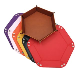 PU Leather Folding Hexagon Dice Tray Purple Dice Box For RPG DnD Games Dice Storage Case Dropshipping