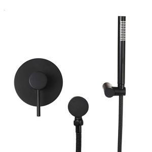 Set doccia da bagno nero a una via, rubinetto con valvola miscelatrice in ottone a parete con soffione doccia portatile, tubo da 1,5 metri