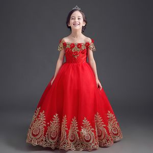 Formal Floor Length Flower Girl Dress Girl Long Princess Brithday Applique Ball Gown Kids Dresses228z
