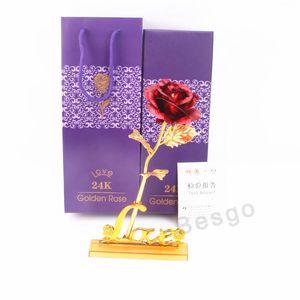 Boksed Sztuczny Fake Flower 24K Gold Folia Platerowana Rose Wedding Party Decoration Rose Flowers Festivel Prezenty Favor 5 kolorów DBC BH2744