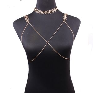 Fashion-Brand Sexy Metal Knot Kedjor Bra Slave Harness Body Chokers Chokers Necklace Punk Body Smycken Bikini Beach Belly Chains Tillbehör