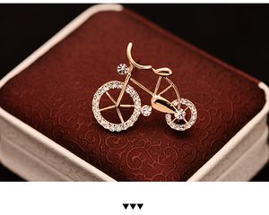 Wholesale-Cute Bicycle Small Brooch Corsage For Kids Crystal Brooches Gold-color Broche Birthday Gift Hijab Pins Blouse Collar Clips