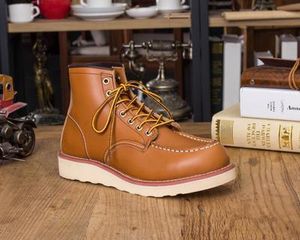 Hot Sale-pring Red Ankle Boots Man Wing Warm Outdoor Work Martin Cowboy Motorcycle Heel Male Lace-up Y87566
