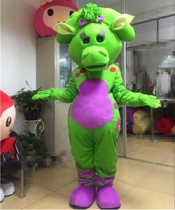 Professional custom Green Barney Dinosaur Mascot Costume cartoon monster character Clothes Halloween festival Party Fancy Dress