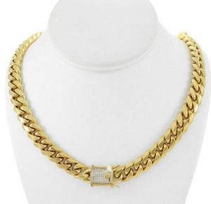 Men's Miami Cuban Link Chain 18k Gold Plated Real Stainless Steel Diamond Clasp