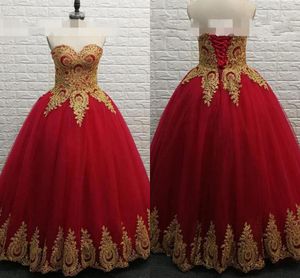 2020 Red Gold Lace Vestidos Quinceanera Strapless Corset Voltar vestido de baile doce 16 Prom Dress Evening vestidos Africano nupcial vestido de festa
