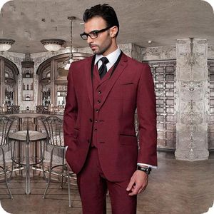 Classic Designe Red Groom Tuxedos Notch Lapel Two Button Groomsmen Mens Bröllop Tuxedos Utmärkt Man Blazer Suit (Jacka + Byxor + Vest + Tie) 767