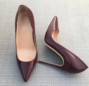 Vendita calda- foto reale luxura vera pelle moda donna donna bordeaux vernice punta punta tacchi alti scarpe 12 cm 10 cm 8 cm